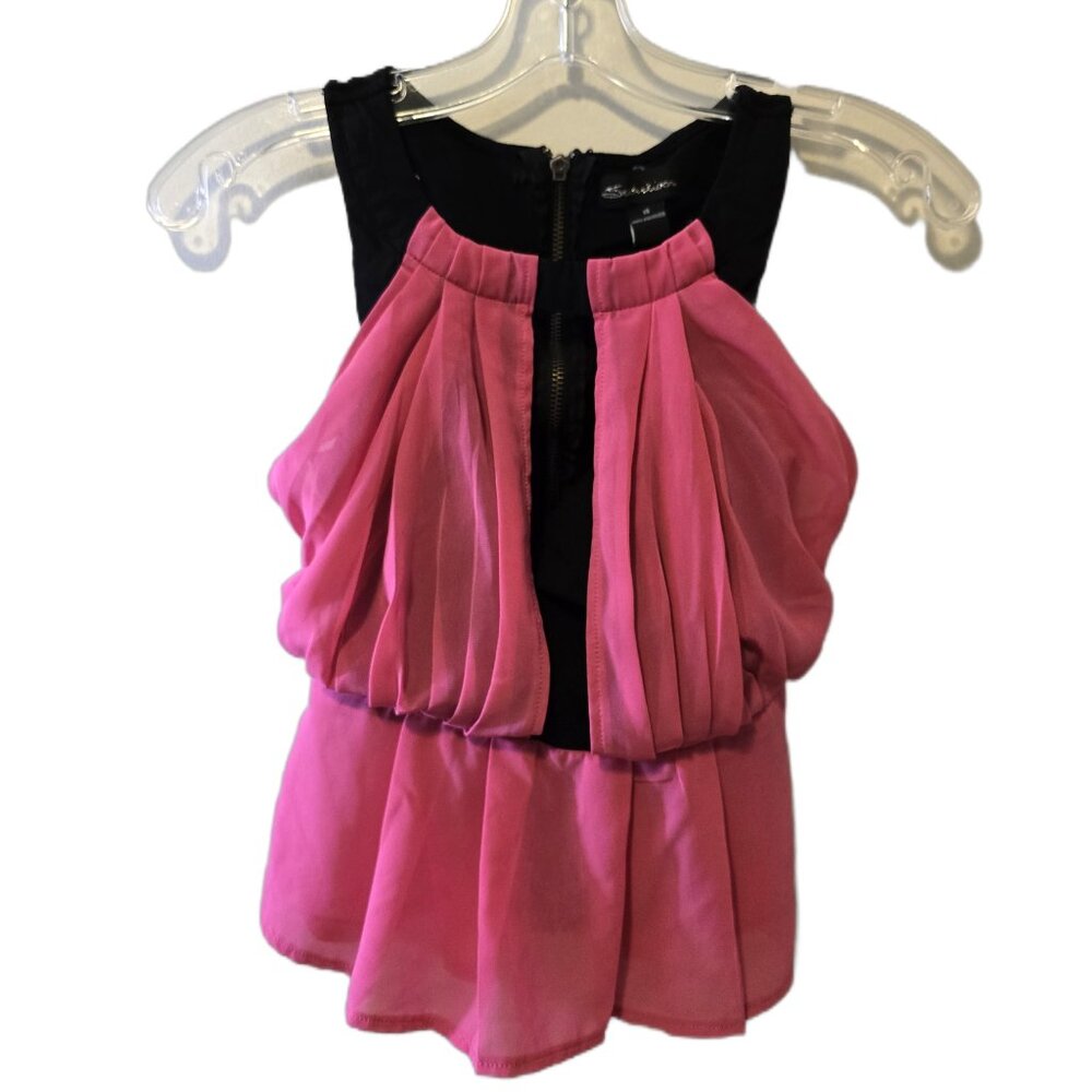 Y2K Black Pink Peplum Top Layered Cut out Ruffle Zip Up Blouse Party Glam Sz XS